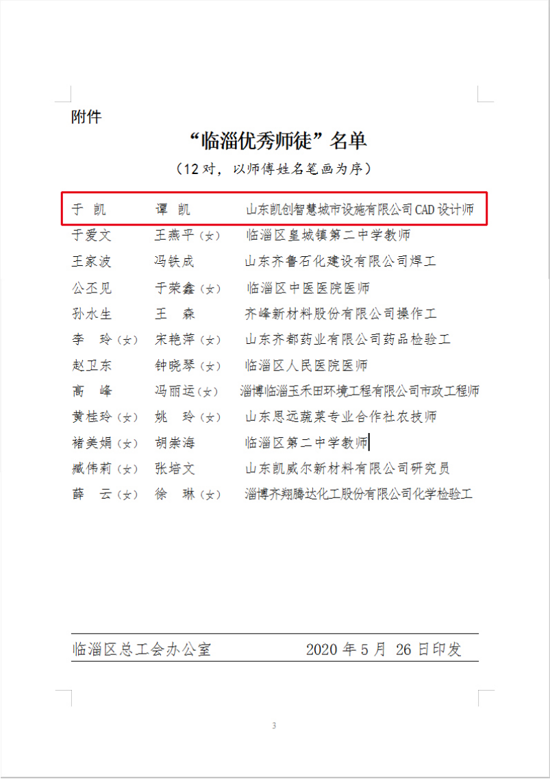 公司员工喜获荣誉——“临淄工匠”、“临淄优秀师徒”